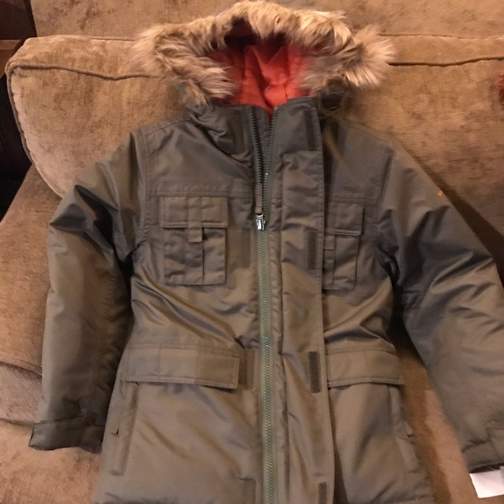 Eddie Bauer- Bayleaf puffer jacket with faux fur removable hood combo-Kids M NWT